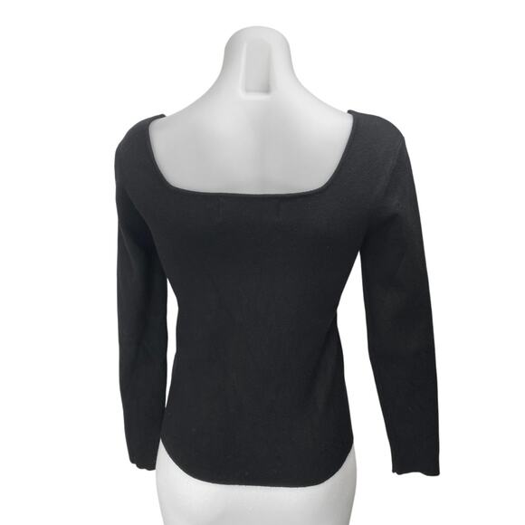 Pink Martini Women's Black Rib Knit Long Sleeve Square Neck Sweater Top Size XS - Picture 2 of 4